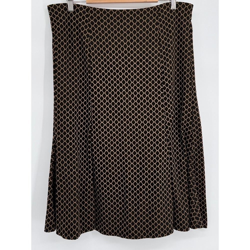NY Collection Womens Sz XL Black Tan Geometric Trellis A-Line Midi Skirt